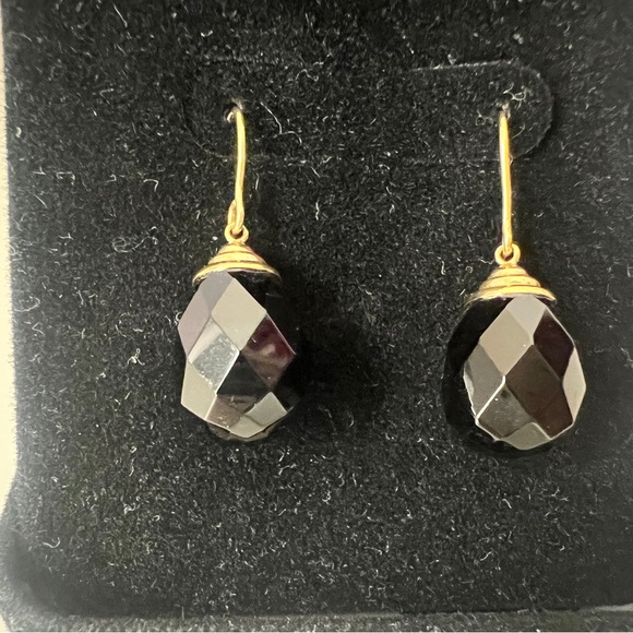 Dangle Onyx 14k Solid Gold Earnings - Picture 3 of 8